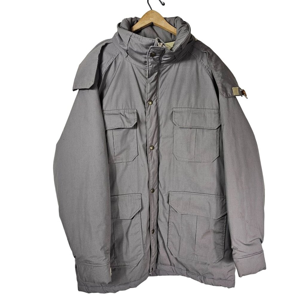 Vintage Woolrich Field Jacket Large Gray/Beige Nylon Parka Fisherman‎ Chore Barn